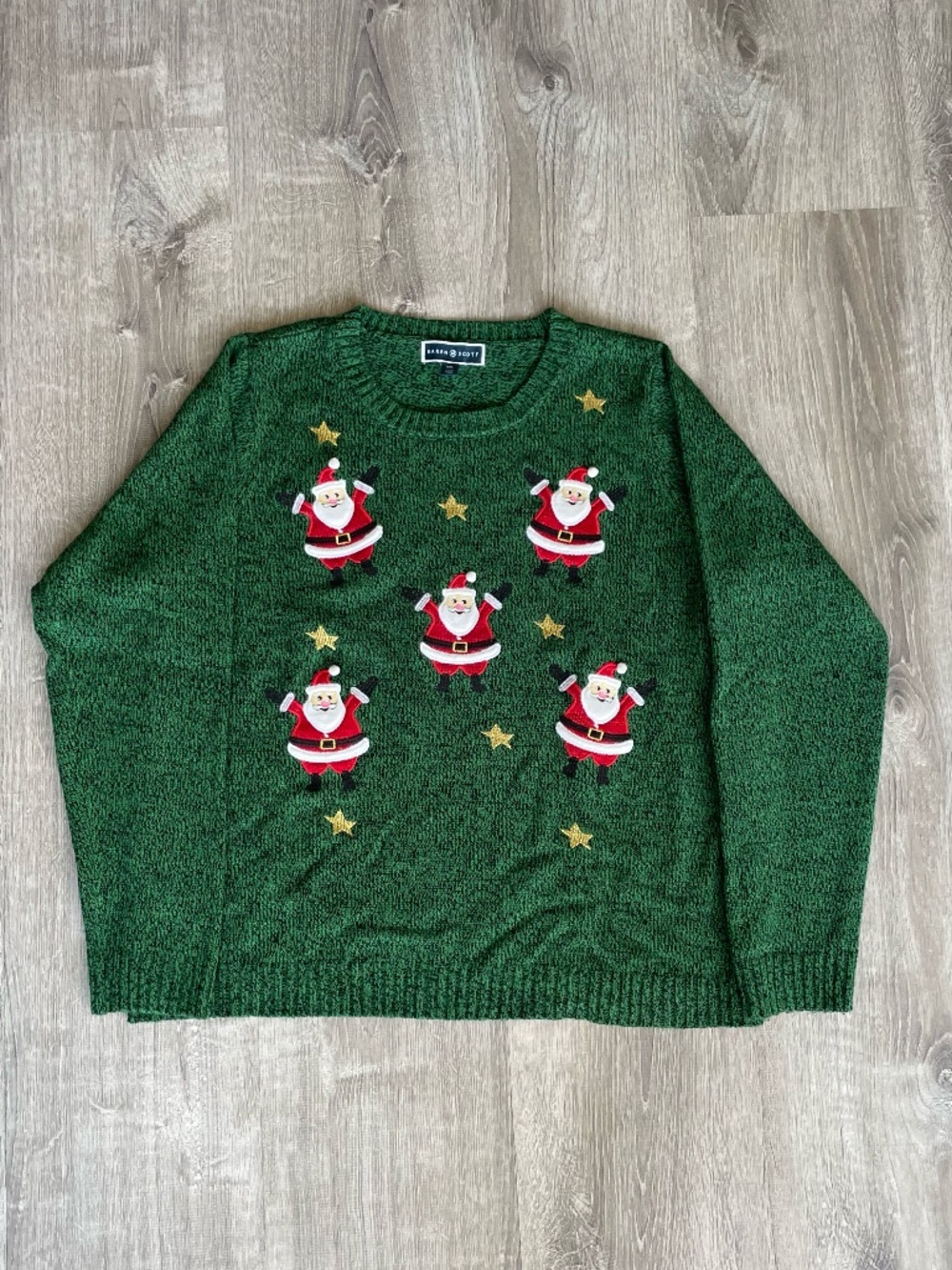 Karen Scott Dancing Santa Christmas Holiday Green Knit Sweater - Sz Women's XXL